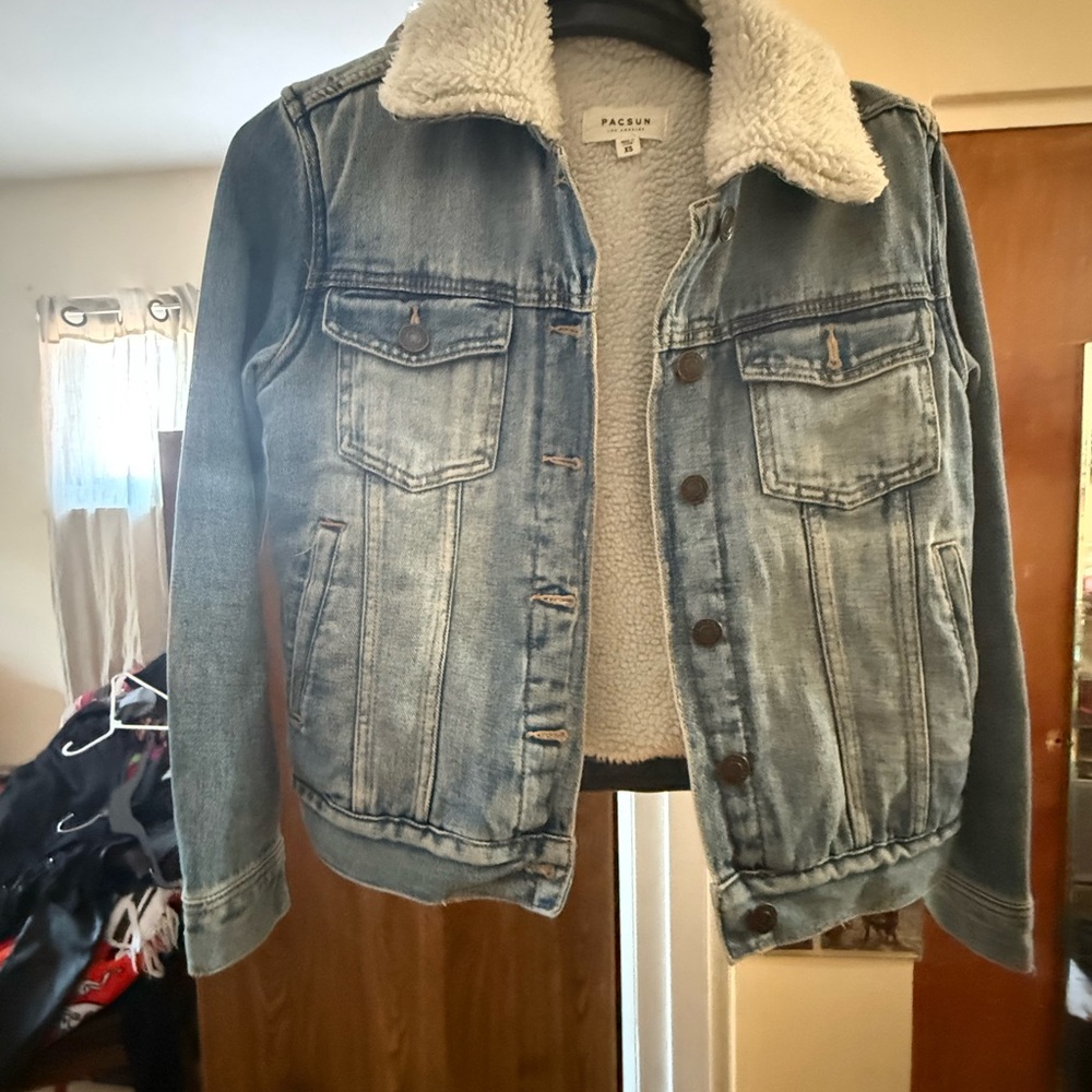 PacSun Blue Jean Jacket with White Sherpa Lining